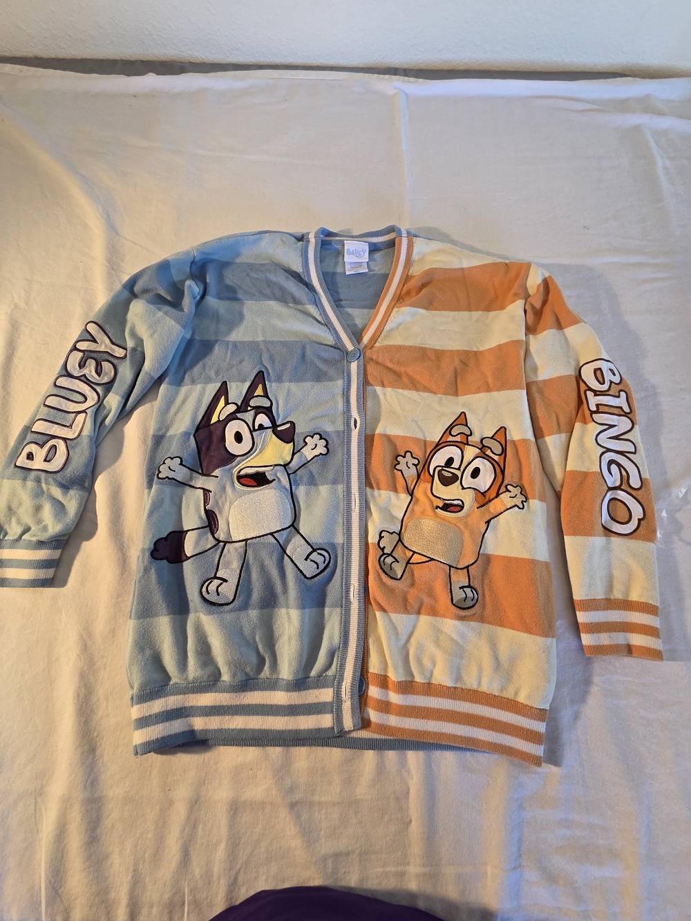 Blue and Orange Striped Cartoon Knit Cardigan - Blue/Orange